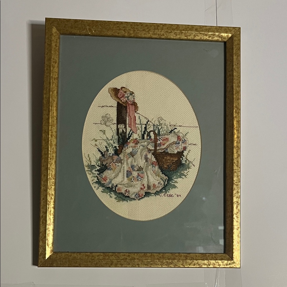 😄Pettipoint artwork still life matted framed hanging